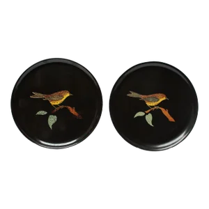 Pair of Mid-Century Black Resin Inlaid "Bird" Plates by Couroc