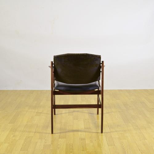 Mid-Century Style Wood and Stretched Leather Armhair, 1970s For Sale - Image 4 of 9