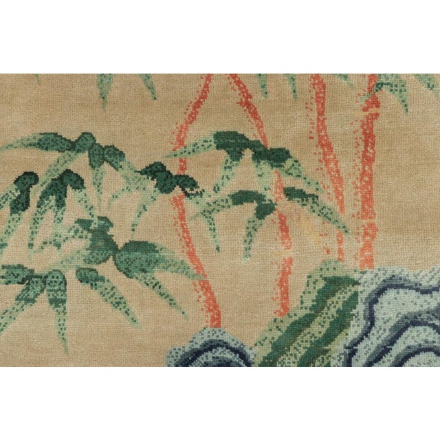 Art Deco Rug & Kilim’s Chinese Art Deco Style Rug, Bamboo Floral Patterns Over Gold Tones For Sale - Image 3 of 7