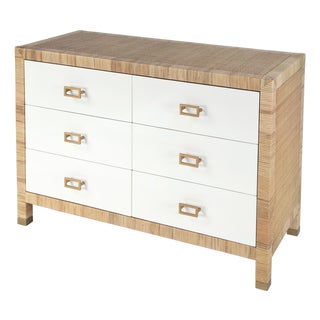 Corfu 44 in. W Rectangular Rattan 6 Drawer Double Dresser, Antique Gold For Sale