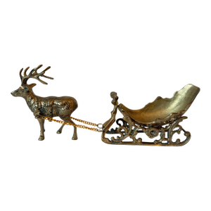 Vintage Brass Reindeer & Sleigh