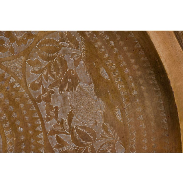 1940s 30" Vintage Chinese Hand-Etched Brass Tray Wall Hanging For Sale - Image 5 of 10