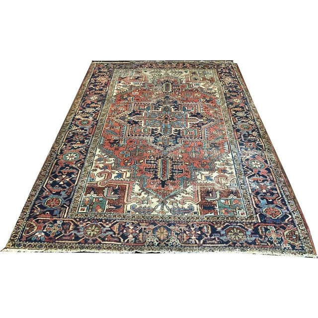 Tribal 1920s Antique 6'x9' Distressed Heriz Area Rug For Sale - Image 3 of 9
