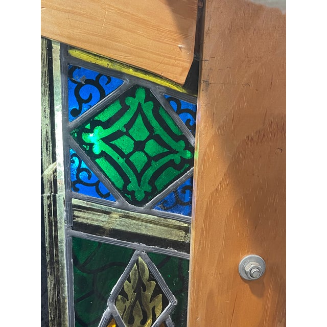 Gothic Antique Gothic Revival "Cross and Crown" Stained Glass Liturgical Panel For Sale - Image 3 of 12