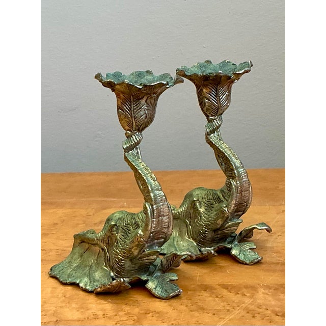 Vintage Brass Elephant Candlesticks - Pair For Sale - Image 12 of 12