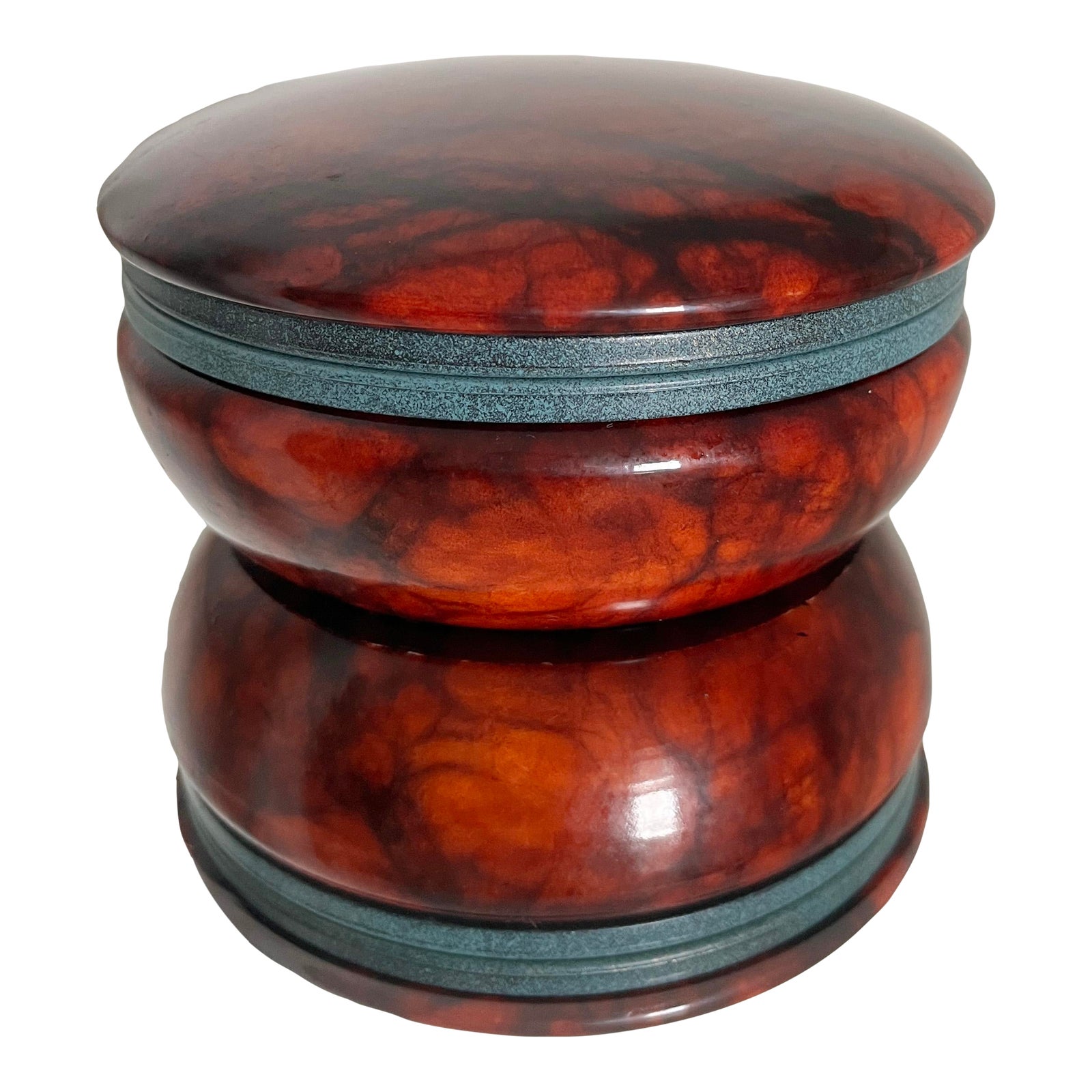 1970s Italian Round Red Alabaster Hinged Trinket Box | Chairish