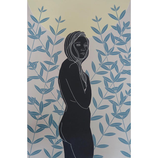 "unseen, unknown" is an original linocut print on kozuke paper by ellen von wiegand. Image size 23.75 x 15.75 inches / 60...
