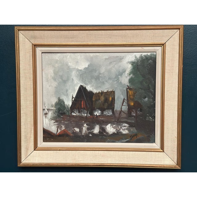 Jeams, Cabin by the Water, 1960s, Oil Painting on Panel, Framed For Sale - Image 16 of 18