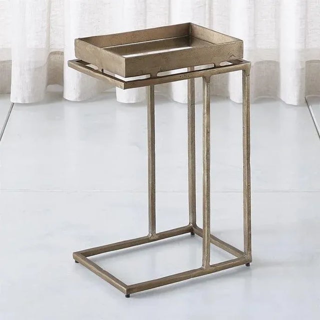 Modern Crate & Barrel Echo Modern Industrial C-Table in Antique Brass Finish With Mirrored Glass, Imar-199-Cb For Sale - Image 3 of 12