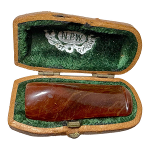Antique Cheroot Cigar Cigarette Genuine Natural Amber W/ Hard Leather Box Case