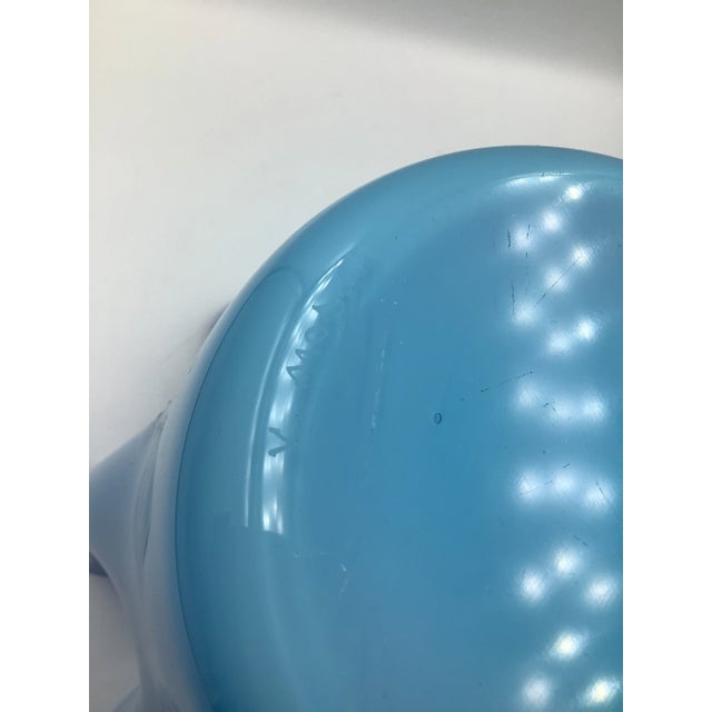 1980s Vintage Hand Blown Cased Blue Art Glass Signed Handkerchief Top Vase For Sale - Image 5 of 7