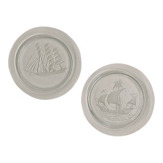 Pair of Lalique Glass and Frosted Ship Plates For Sale