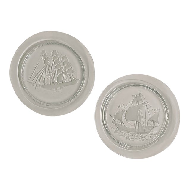 Pair of Lalique Glass and Frosted Ship Plates For Sale