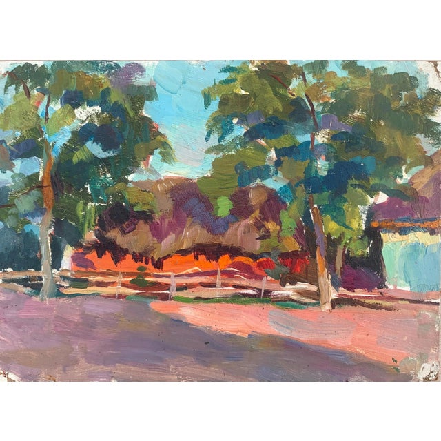 Vintage Ukrainian Impressionist Oil Painting, Rural Landscape, 1960s 16-23 For Sale