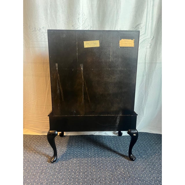 Jasper Morrison 1970's Black Lacquer Hand Painted Asian Chinoiserie Secretary Desk For Sale - Image 4 of 12
