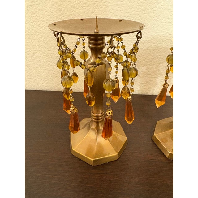 1970s Brass and Amber Prism’s Candle Holders For Sale - Image 5 of 5