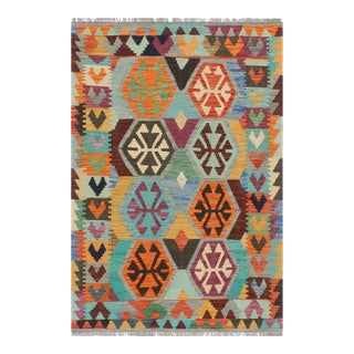 Boho Chic Kilim Gray Rust Wool Rug - 3'4" X 5'0" For Sale