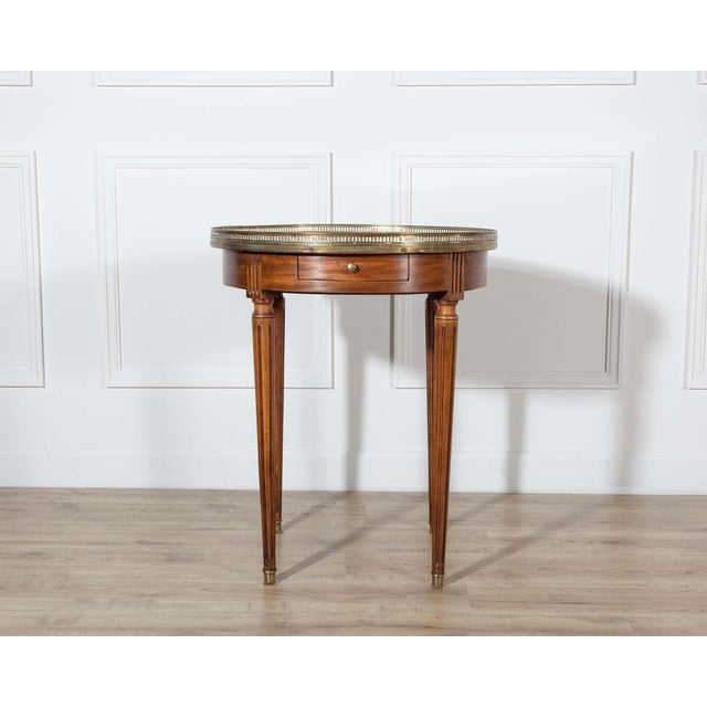 Mid 20th Century Louis XVI–Style Bouillotte Table with Marble Top and Brass Gallery For Sale - Image 4 of 11