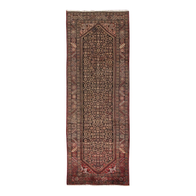 Pasargad Home Vintage Hamadan Brown Wool Area Rug, 3' 7'' X 10' 8'' For Sale