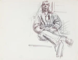 Expressionist Seated Figure Sketch 1940-50s Ink & Graphite