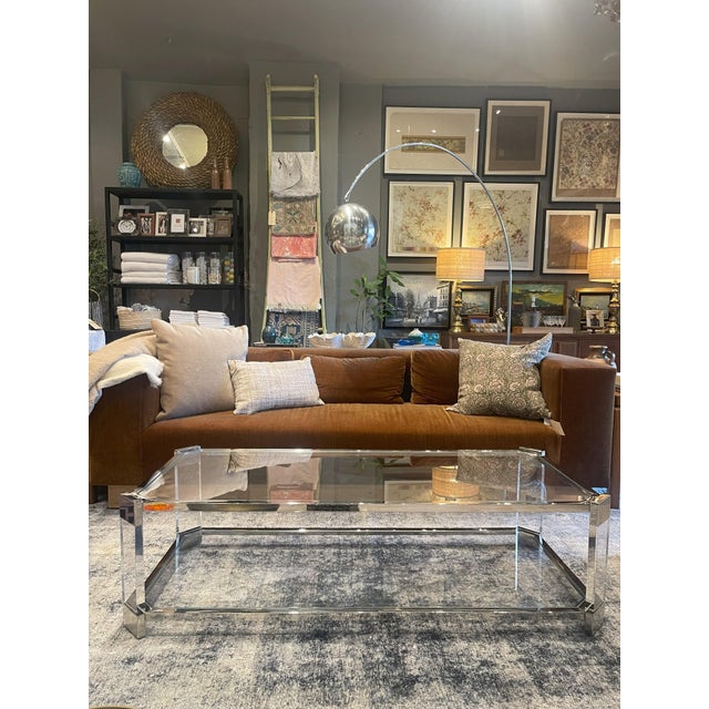 Contemporary Mitchell Gold + Bob Williams Lucite and Chrome Coffee Table For Sale - Image 3 of 6