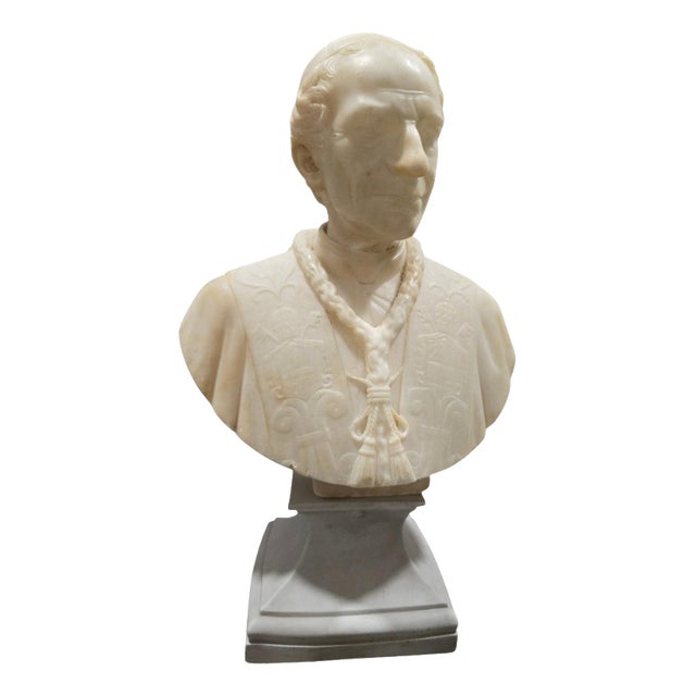 Unknown Artist, Bust of Pope Leo XIII, 19th Century, Alabaster on Later Porcelain Pedestal For Sale
