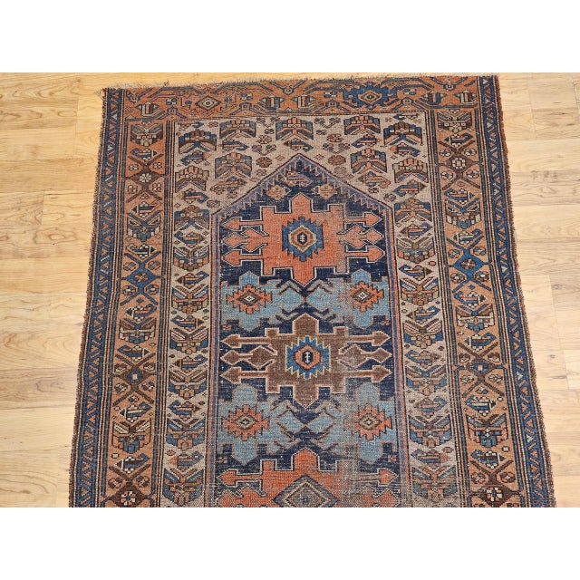 Antique Persian Malayer Area Rug, Hand-Knotted Wool, Geometric Pattern, 4x6, Ivory & Navy For Sale - Image 12 of 18