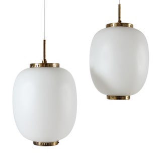 Large China Pendants in Opaline Glass by Bent Karlby for Lyfa, 1960s, Set of 2 For Sale