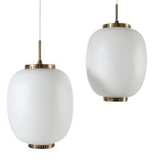 Large China Pendants in Opaline Glass by Bent Karlby for Lyfa, 1960s, Set of 2