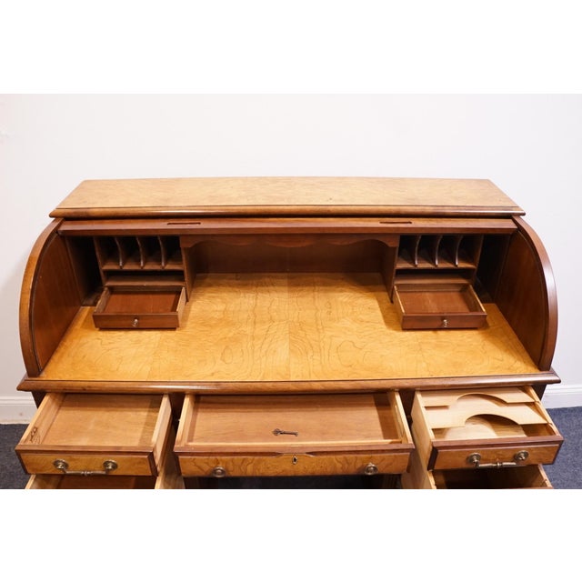 Wood Jasper Cabinet Solid Mahogany & Elm Burl Traditional Regency Inspired 54" Roll Top Desk For Sale - Image 7 of 16