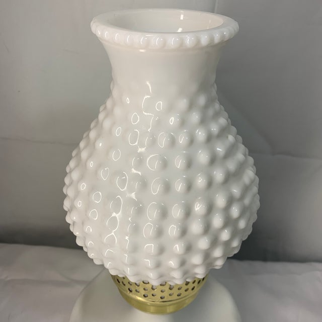Add a touch of cozy, retro elegance to your space with this gorgeous Vintage White Hobnail Milk Glass Hurricane Boudoir...