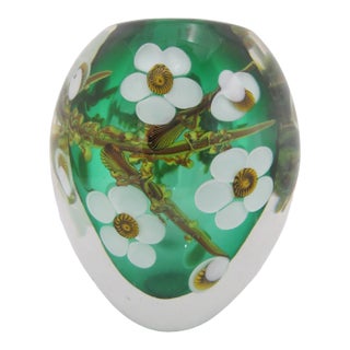 Chris Heilman Multi-Layered Glass Green Plum Blossom Paperweight Vase Sculpture For Sale