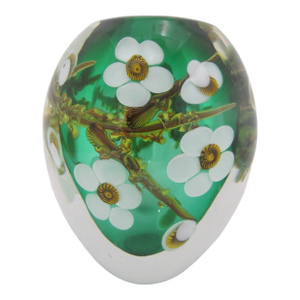 Chris Heilman Multi-Layered Glass Green Plum Blossom Paperweight Vase Sculpture