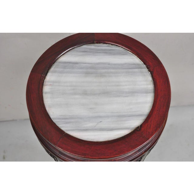 Vintage Chinoiserie Chinese Carved Hardwood Marble Top Pedestal Plant Stand For Sale In Philadelphia - Image 6 of 12