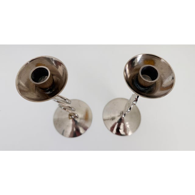 Metal 1980s Memphis Style Zig Zag Chrome Candlesticks - A Pair For Sale - Image 7 of 8