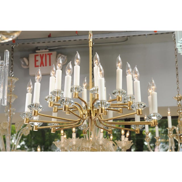 Metal 1950s 24-Light Crystal & Brushed Brass Chandelier in Manner of Sciolari For Sale - Image 7 of 14