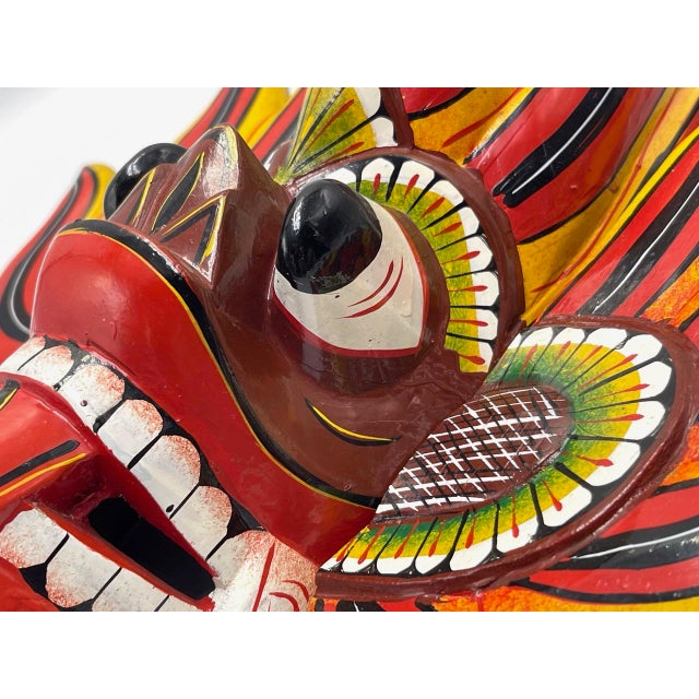 Wood Carved Mayura Raksha Mask For Sale - Image 7 of 9