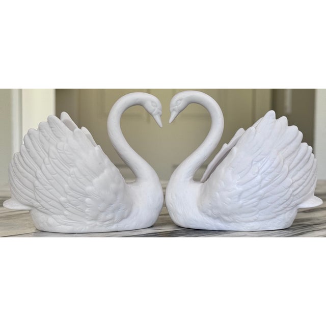 Art Nouveau Vintage White Porcelain Swan Cake Toppers - A Pair For Sale - Image 3 of 10