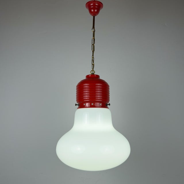 Red Vintage Opaline Glass Arianna Pendant Lamp by Piero Brombin for Artemide, Italy, 1980s For Sale - Image 8 of 18