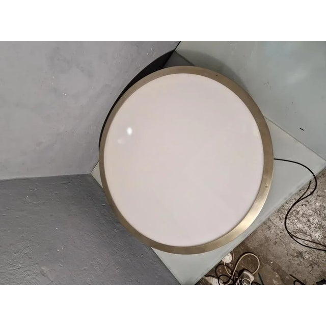 Large Ceiling Light in Aluminum and Wood with Milky Acrylic Glass Lampshade, 1980s For Sale - Image 11 of 11