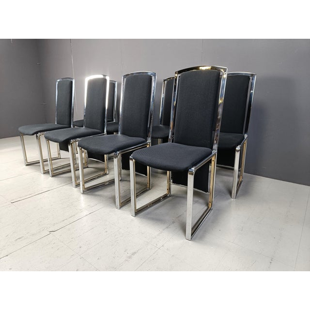 1970s Vintage Brass and Chrome Dining Chairs, 1970s, Set of 8 For Sale - Image 5 of 10