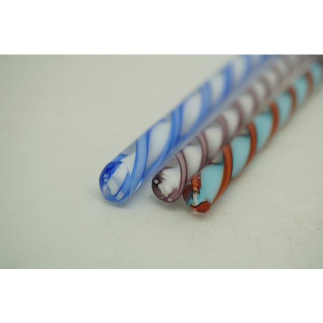 Vintage Set of 13 Murano Swirled Striped Art Glass Wrapped Candy Cane Ornaments For Sale - Image 6 of 15
