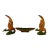 Rare Mid-Century California Original Pottery/Ceramics Oblong Scalloped Edged Low Bowl & Two Fire Phoenix Pheasant Birds 3 Pieces Excellent Condition. For Sale