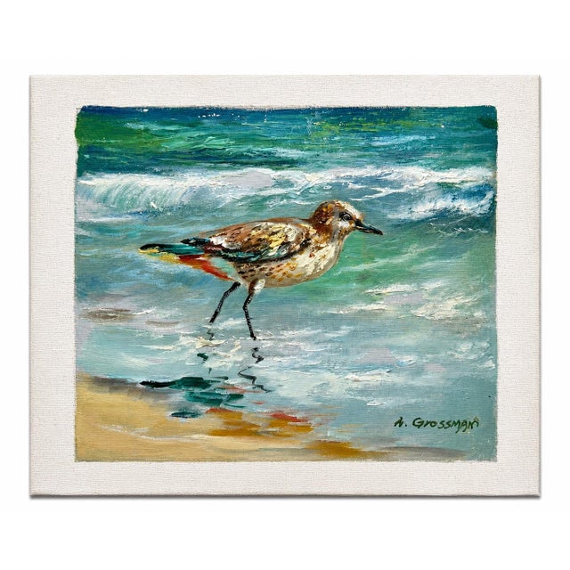 Nautical Coastal Sandpiper Oil Painting on Canvas by A. Grossman, 8 X 10" For Sale - Image 3 of 4