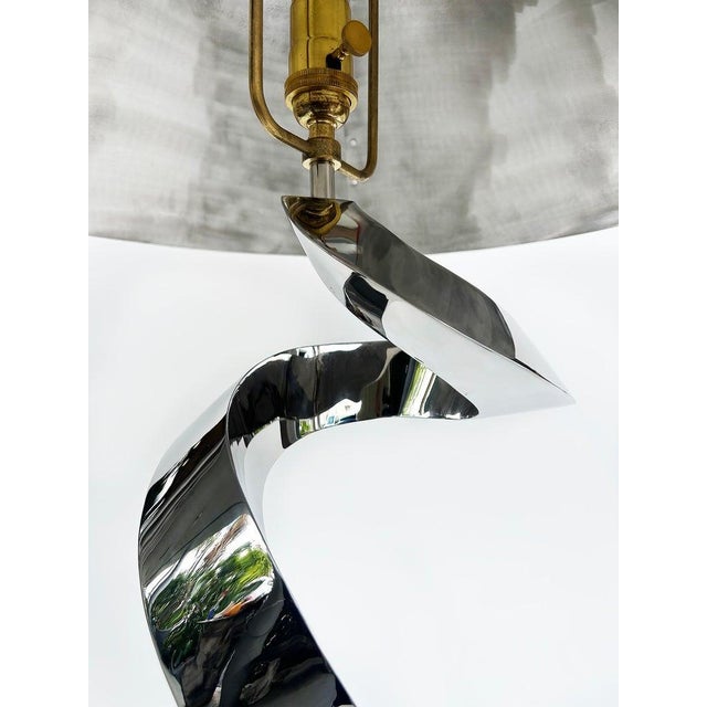 Abstract Sculpted Stainless Steel Table Lamp, Metal Shade by Norton For Sale - Image 9 of 12
