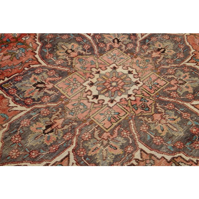 1950s Vintage Handmade Heriz Wool Rug in Rust Color With Medallion Design For Sale - Image 4 of 8