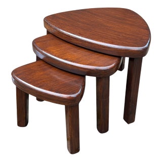 Triangular Oak Nesting Tables from Pierre Chapo, 1970s, Set of 3 For Sale