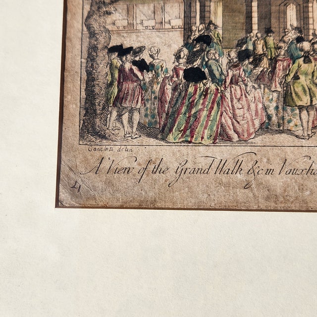 Antique Vauxhall Gardens “Grand Walk” Hand-Colored Engraving, 18th Century London, Framed For Sale In Chicago - Image 6 of 10