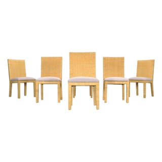 Set of Six Woven Vegan Leather Dining Chairs by Budji Layug For Sale