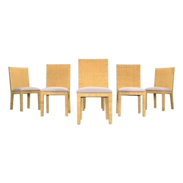 Set of Six Woven Vegan Leather Dining Chairs by Budji Layug For Sale